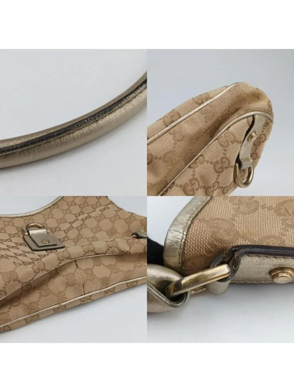Gucci GG Pattern Beige Gold Canvas Leather Messenger Bag - Picture 16 of 16